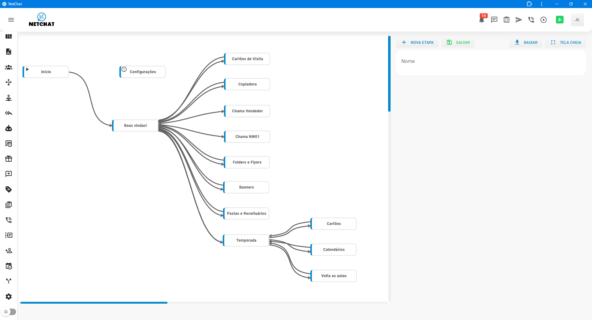 Editor de chatbot do NetChat